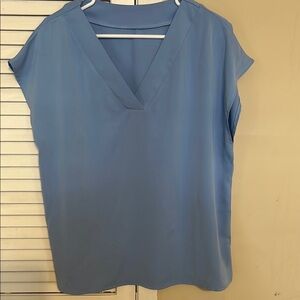Powder Blue Relaxed V-Neck Cap Sleeve Blouse